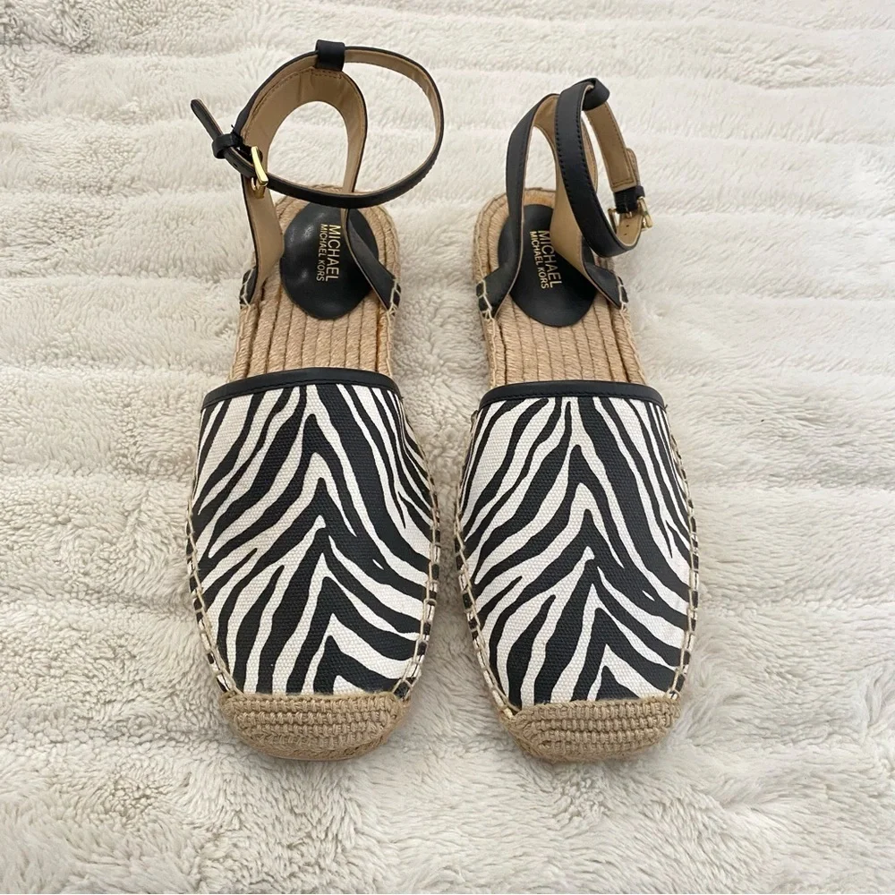 Michael Kors Black and White Animal Zebra Print Espadrille Flats Size 7.5